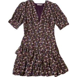 Mi Ami Penelope Floral Ruffles Mini Spring Dress Purple Green Blue Small